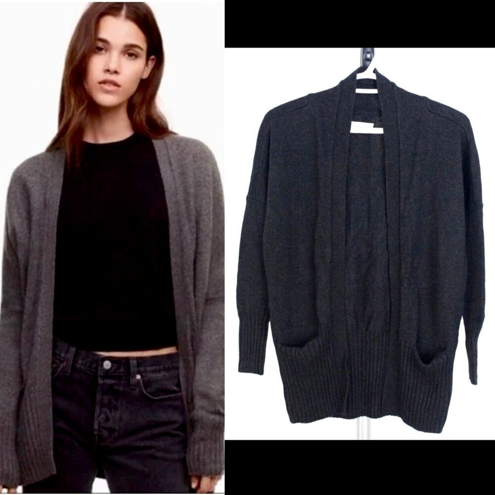 Aritzia Azure Skies Lenox Angora‎ Cashmere Black Midi Open Cardigan Sz XXS